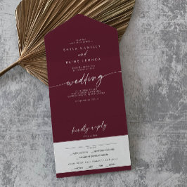 Invitación Todo En Uno Boho Moda Borgoña Red Meal Choice RSVP Boda