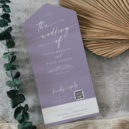 Invitación Todo En Uno Boho Moda Lavender Purple QR Code Mail En Boda