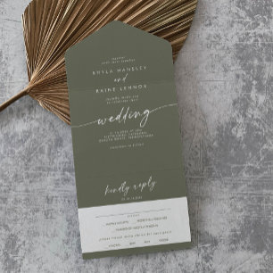 Invitación Todo En Uno Boho Moda Olive Green Meal Choice Boda RSVP
