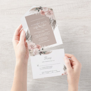Invitación Todo En Uno Boho Moda Pampas Grass Earth Tones Floral Boda