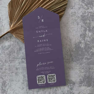 Invitación Todo En Uno Boho Moda Plum Purple Dual QR Code Boda