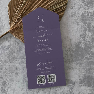 Invitación Todo En Uno Boho Moda Plum Purple Dual QR Code Boda