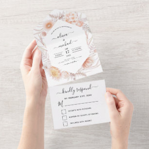 Invitación Todo En Uno Boho Moda Polvorienta Boda del Desierto Rosa RSVP