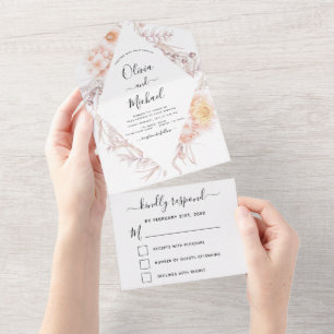 Invitación Todo En Uno Boho Moda Polvorienta Boda del Desierto Rosa RSVP