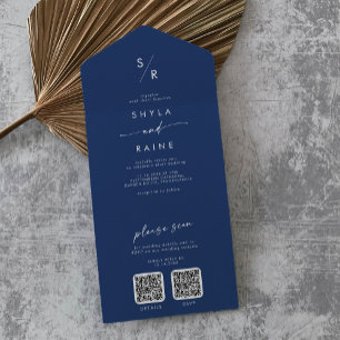 Invitación Todo En Uno Boho Moda Royal Blue Dos Boda de código QR