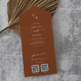Invitación Todo En Uno Boho Moda Terracotta Boda de código QR dual