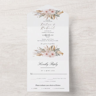 Invitación Todo En Uno Boho Moda Watercolor Floral Boda