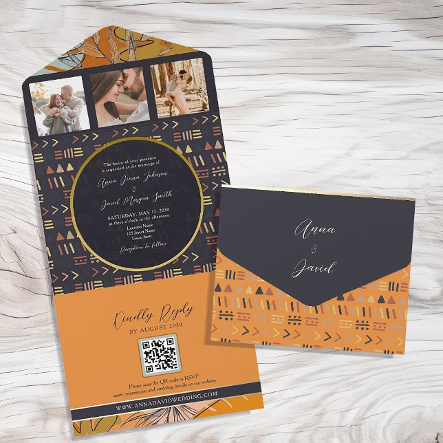 Invitación Todo En Uno Boho Naranja Boda (Subido por el creador)