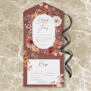 Invitación Todo En Uno Boho Naranja Quemado Óxido Otoño Floral 3 Cena