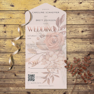 Invitación Todo En Uno Boho Neutral Soft Otumn Bouquet Rubor QR Code