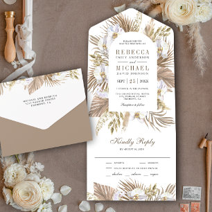 Invitación Todo En Uno Boho Pampas Boda de la Paleta Seca Orquídea Blanca