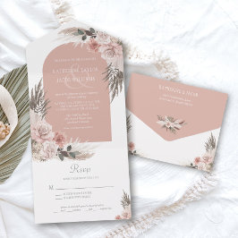 Invitación Todo En Uno Boho Pampas Dusty Boda Floral Rosa