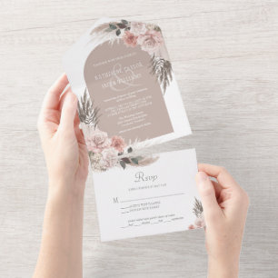 Invitación Todo En Uno Boho Pampas Grass Earth Tones Floral Boda