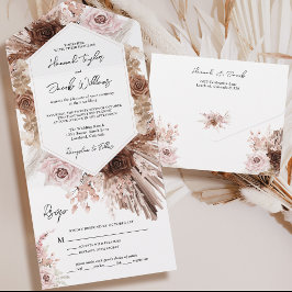 Invitación Todo En Uno Boho Pampas Grass Floral con Boda RSVP