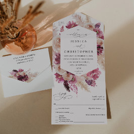 Invitación Todo En Uno Boho Pampas Pink Grass Floral Boda