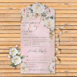 Invitación Todo En Uno Boho Pampas y rosas rosas rosadas 3 Cena