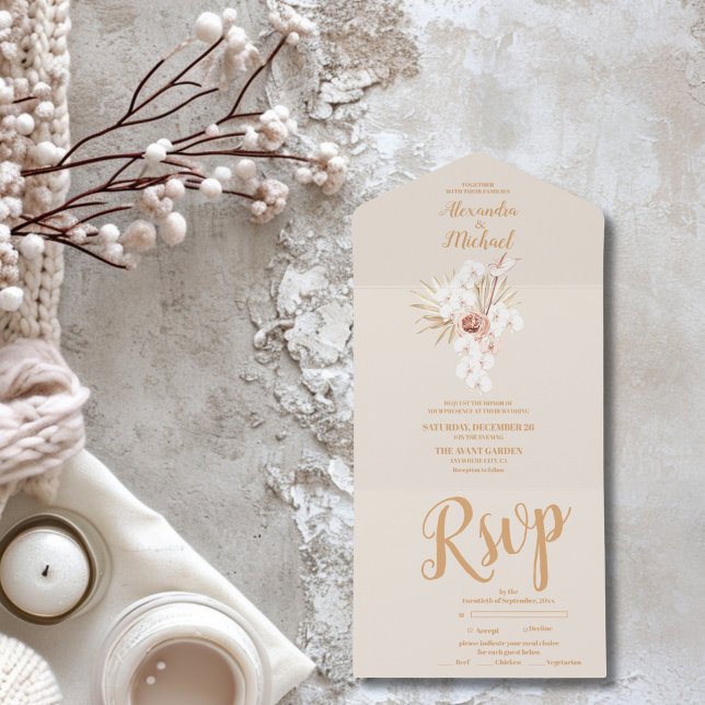 Invitación Todo En Uno Boho Pampass Grass Floral Boda (Subido por el creador)