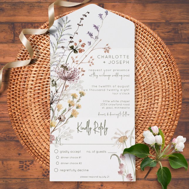 Invitación Todo En Uno Boho Pastel Wildflowers Cena Floral Moderna (Subido por el creador)