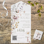Invitación Todo En Uno Boho Pastel Wildflowers Código QR moderno<br><div class="desc">DISPONIBLE CON O SIN CÓDIGO QR PARA SCA EN EL ÁREA RSVP. Anuncie a su boda con un toque de elegancia subestimada. Nuestra invitación a la boda acuarela incluye un delicado ramo de flores silvestres, pintado a mano en suaves tonos pastel. Imaginen una suave variedad de crema amarilla, azul pálido,...</div>