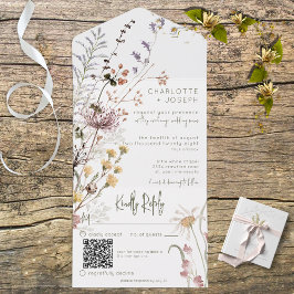 Invitación Todo En Uno Boho Pastel Wildflowers Código QR moderno