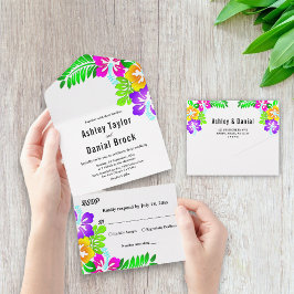 Invitación Todo En Uno Boho Rosas de color ruidosos Boda veraniego floral