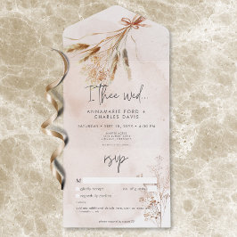 Invitación Todo En Uno Boho Rustic Pampas y Grass Seco Bouquet No Cena