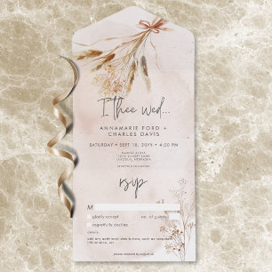 Invitación Todo En Uno Boho Rustic Pampas y Grass Seco Bouquet No Cena