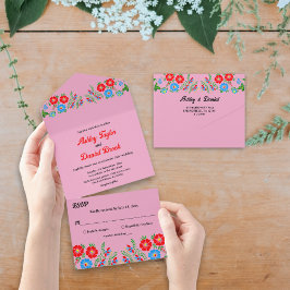Invitación Todo En Uno Boho Rústico Roses Rojos Rojos Rústicos País Boda 