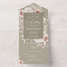 Invitación Todo En Uno Boho Sage Green Rustic Floral con Boda RSVP
