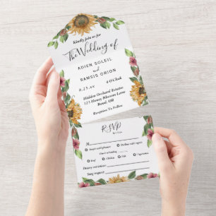 Invitación Todo En Uno Boho Sunflower Complete RSVP Boda