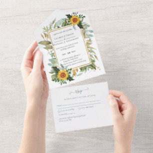Invitación Todo En Uno Boho Sunflower Sage Greenery Boda