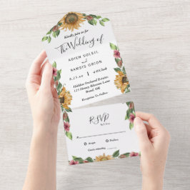 Invitación Todo En Uno Boho Sunflower Simple RSVP Boda