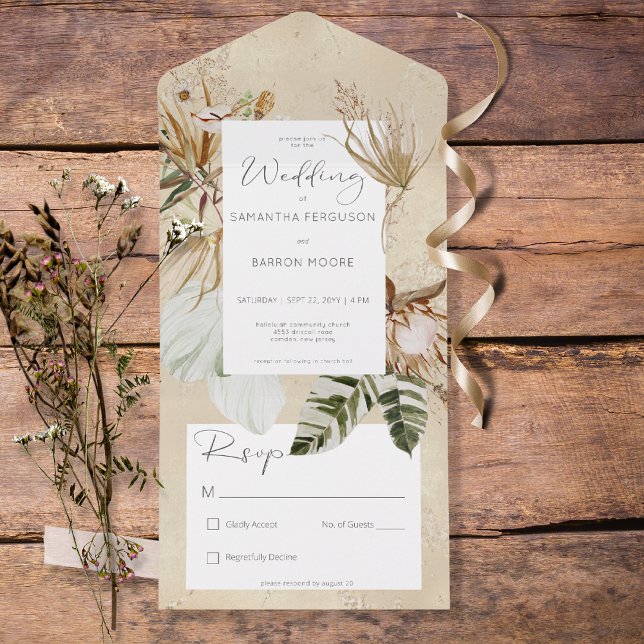 Invitación Todo En Uno Boho Tan Floral Grass No Dinner (Subido por el creador)