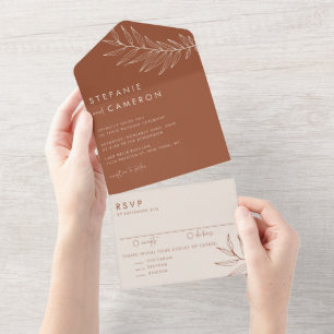 Invitación Todo En Uno Boho Terracotta Boda de follaje Minimalista