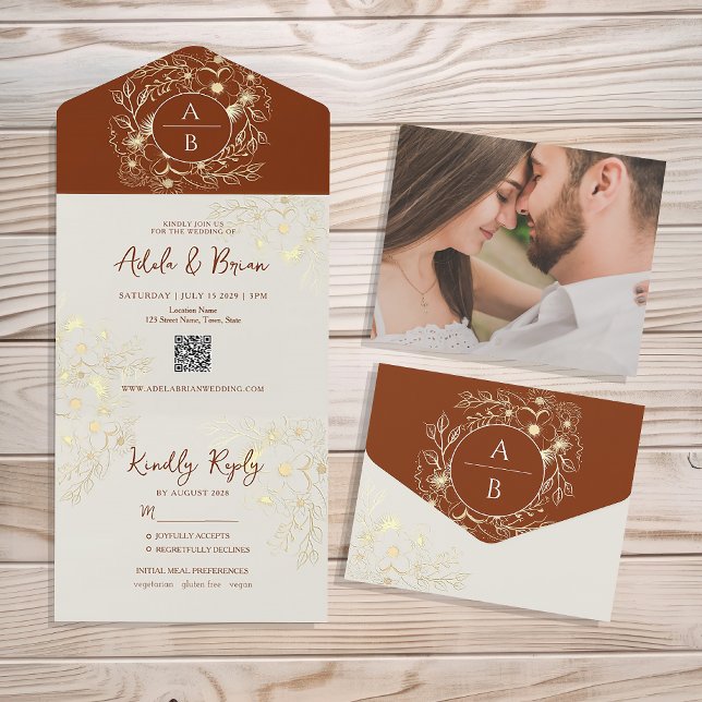 Invitación Todo En Uno Boho Terracotta Boda Floral (Subido por el creador)