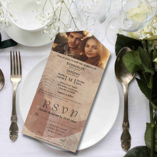 Invitación Todo En Uno Boho Terracotta Brown Resumen Código QR Minimalist