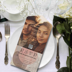 Invitación Todo En Uno Boho Terracotta Brown Resumen Código QR Minimalist