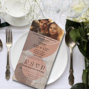 Invitación Todo En Uno Boho Terracotta Brown Resumen Código QR Minimalist