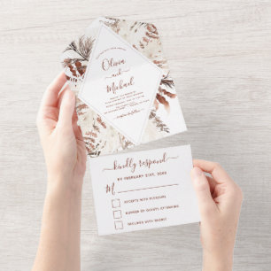 Invitación Todo En Uno Boho Terracotta Pampas Grass Beige Boda