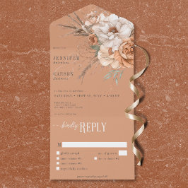 Invitación Todo En Uno Boho Terracotta Peach & Cream Floral Cena