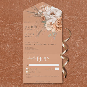 Invitación Todo En Uno Boho Terracotta Peach Cream Floral Sin Cena