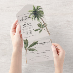 Invitación Todo En Uno boho tropical acuarela palmera boda