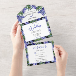 Invitación Todo En Uno Boho Tropical Deja Boda Verde Morado