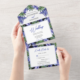 Invitación Todo En Uno Boho Tropical Deja Boda Verde Morado