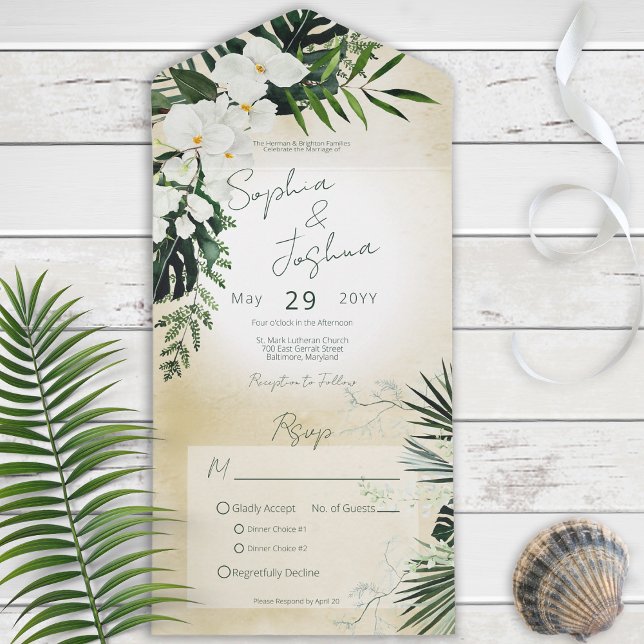 Invitación Todo En Uno Boho Tropical Greeneration Moderno Sand Dinner (Subido por el creador)