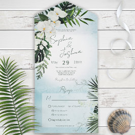 Invitación Todo En Uno Boho Verdor Tropical Cena Aqua Moderna