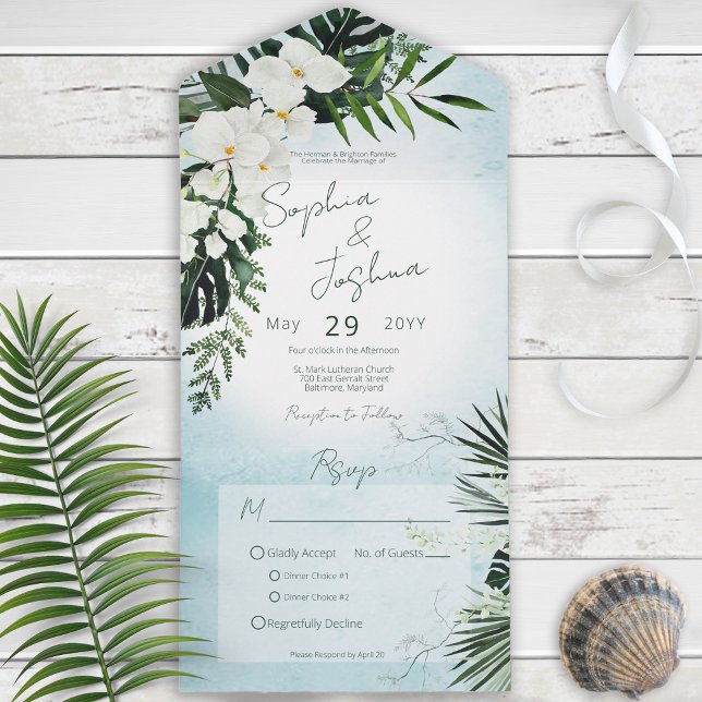 Invitación Todo En Uno Boho Verdor Tropical Cena Aqua Moderna (Subido por el creador)