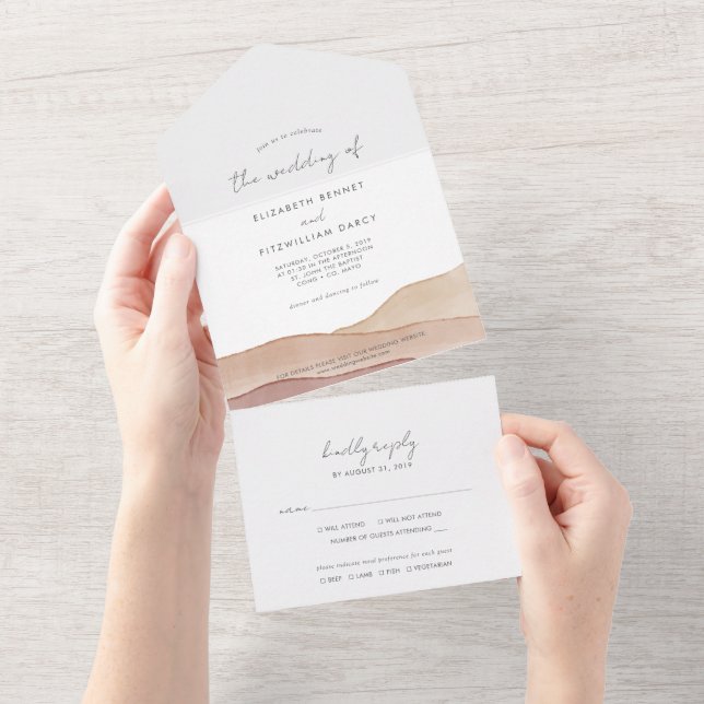 Invitación Todo En Uno Boho Watercolor Abstract Boda (desgarro)