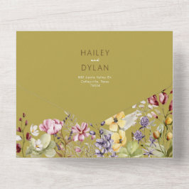 Invitación Todo En Uno Boho Watercolor Flores salvajes Meadow Boda todo e