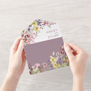 Invitación Todo En Uno Boho Watercolor Wildflowers Meadow Boda